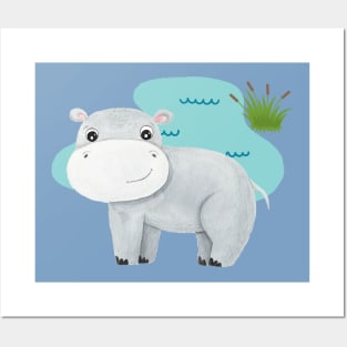 Adorable Baby Hippopotamus Posters and Art